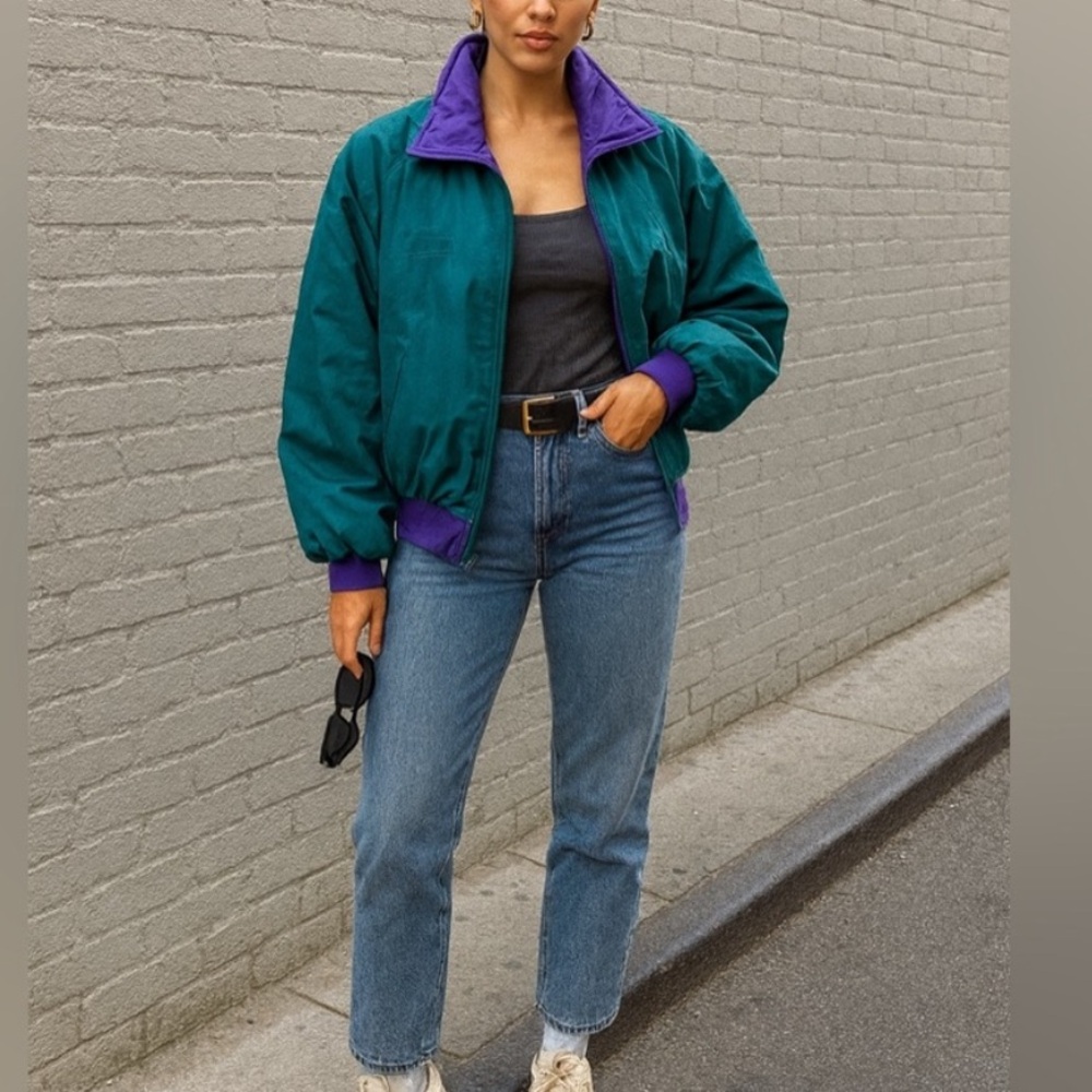 Vtg COLUMBIA Reversible teal & purple Puffer Jacket Womens size S Thinsulate
